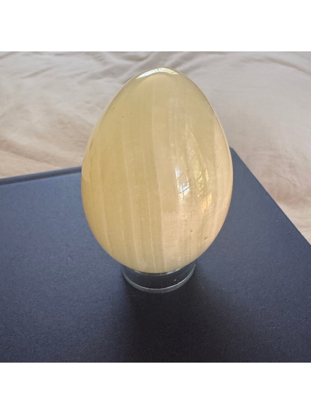 Vintage Pakistan Onyx Egg Cream Ivory Polished Stone Paperweight